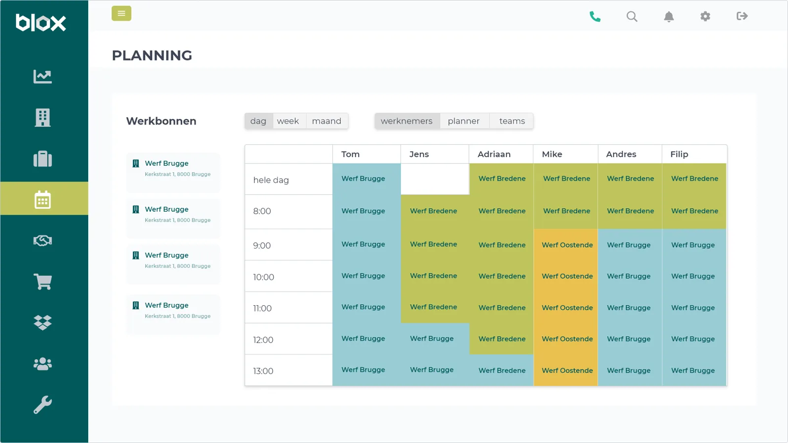 Teamplanning per werkman in BLOX